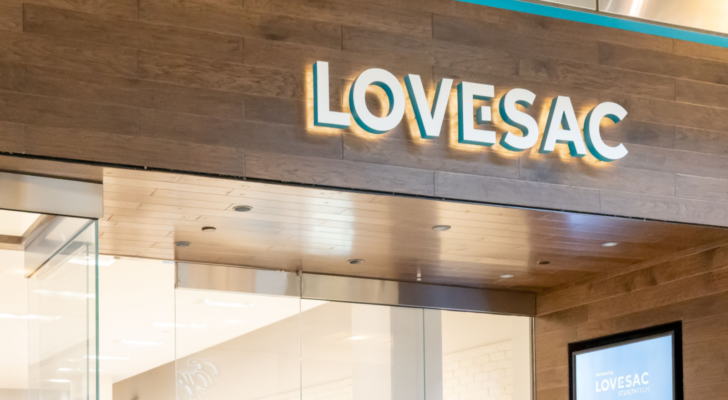 Lovesac store sign at Florida Mall in Orlando, Florida, USA. Lovesac is an American furniture retailer, specializing in a patented modular furniture system. LOVE stock.