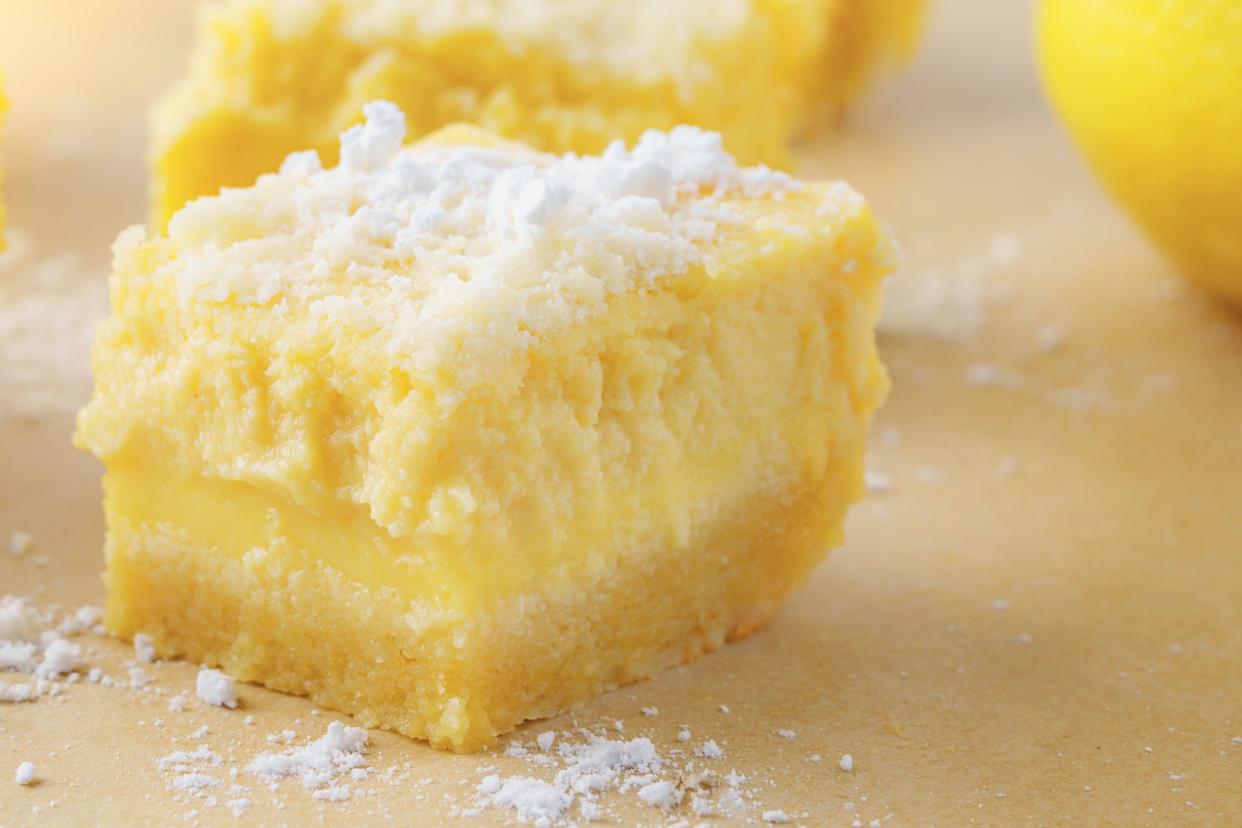 Low Carbohydrate, Healthy Fat Lemon Bars, with no added sugar, no vegetable oils, no grains, refined or whole.