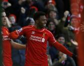 Liverpool's Daniel Sturridge celebrates his goal during their English Premier League soccer match against West Ham United at Anfield in Liverpool, northern England January 31, 2015. REUTERS/Phil Noble