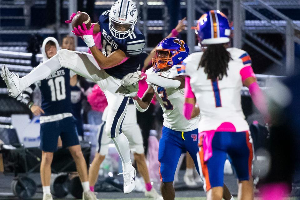 Dallastown junior wide receiver Jalen Cook makes an acrobatic catch last season.