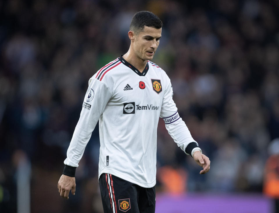 BIRMINGHAM, ENGLAND - NOVEMBER 06: Cristiano Ronaldo of Manchester United walks off after the Premier League match between Aston Villa and Manchester United at Villa Park on November 6, 2022 in Birmingham, United Kingdom. (Photo by Visionhaus/Getty Images)