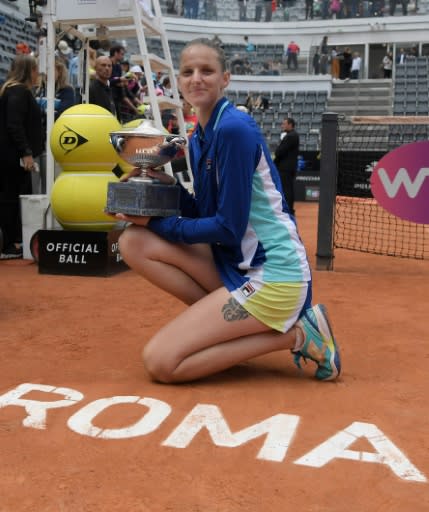 Champion: Karolina Pliskova poses with the trophy