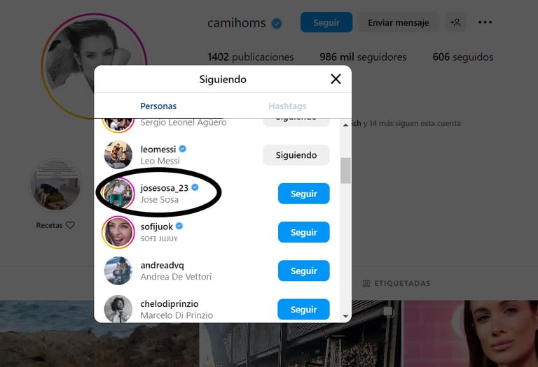 Cami Homs empezó a seguir a José Sosa