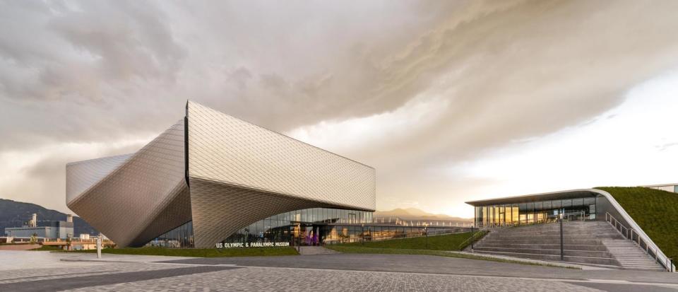 Zoomed-out view reveals both buildings that make up the new U.S. Olympic and Paralympic Museum in Colorado Springs.