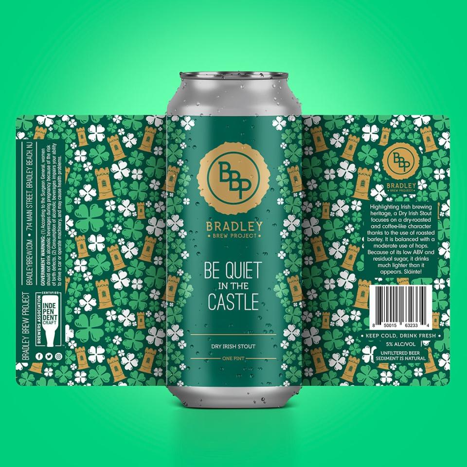 The can label for Bradley Brew Project's "Be Quiet in the Castle" stout.