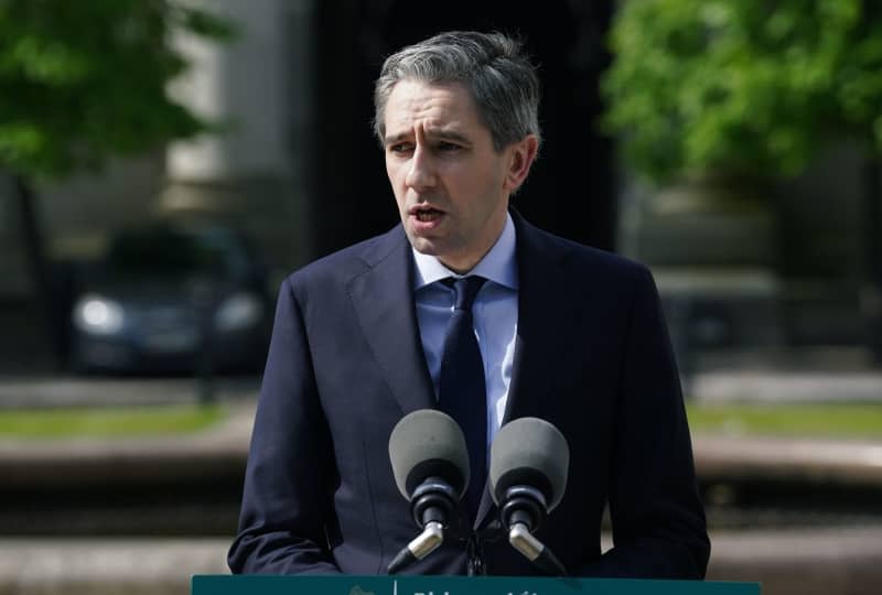 Taoiseach of Ireland Simon Harris speaks to the media during an announcement of the Government’s new Dublin City Taskforce, at Government Buildings. This follows an early morning operation to remove tents which have been pitched by asylum seekers along a stretch of the Grand Canal, Dublin. Brian Lawless/PA Wire/dpa