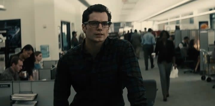 Clark Kent standing in the Daily Planet in "Batman v Superman: Dawn of Justice"