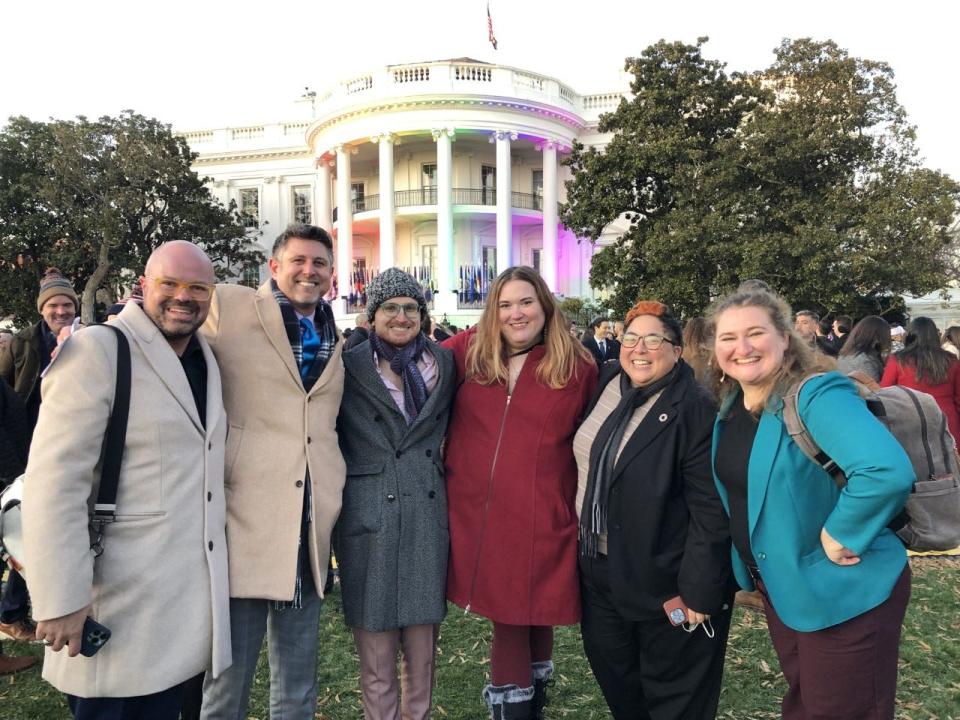 John Adams and Chris Hartman along with friends and witnesses from the Equality Federation and The Trevor Project.