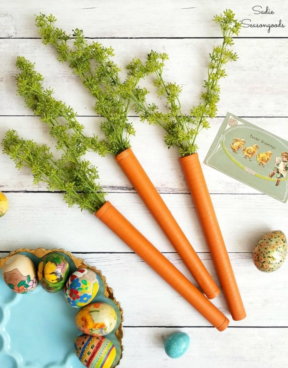 wooden bobbin carrots easter decorations