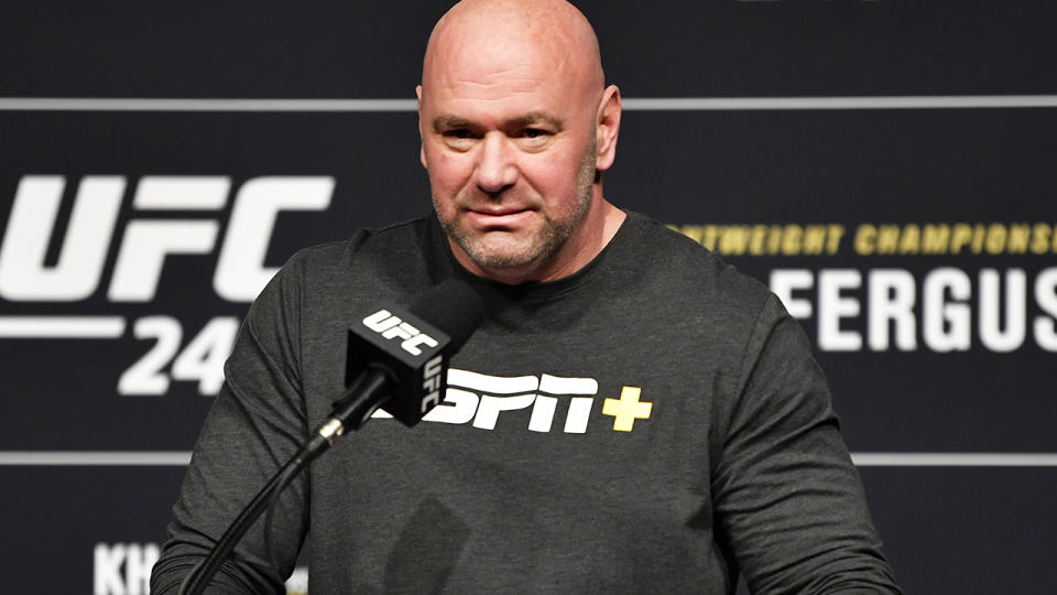 Dana White, pictured here speaking to the media ahead of UFC 249.