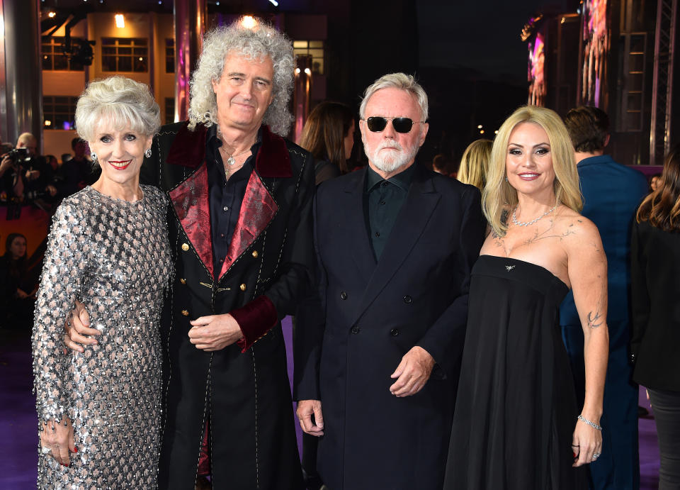 Brian May and his wife Anita Dobson, with Roger Taylor and Sarina Potgieter (Matt Crossick/PA)