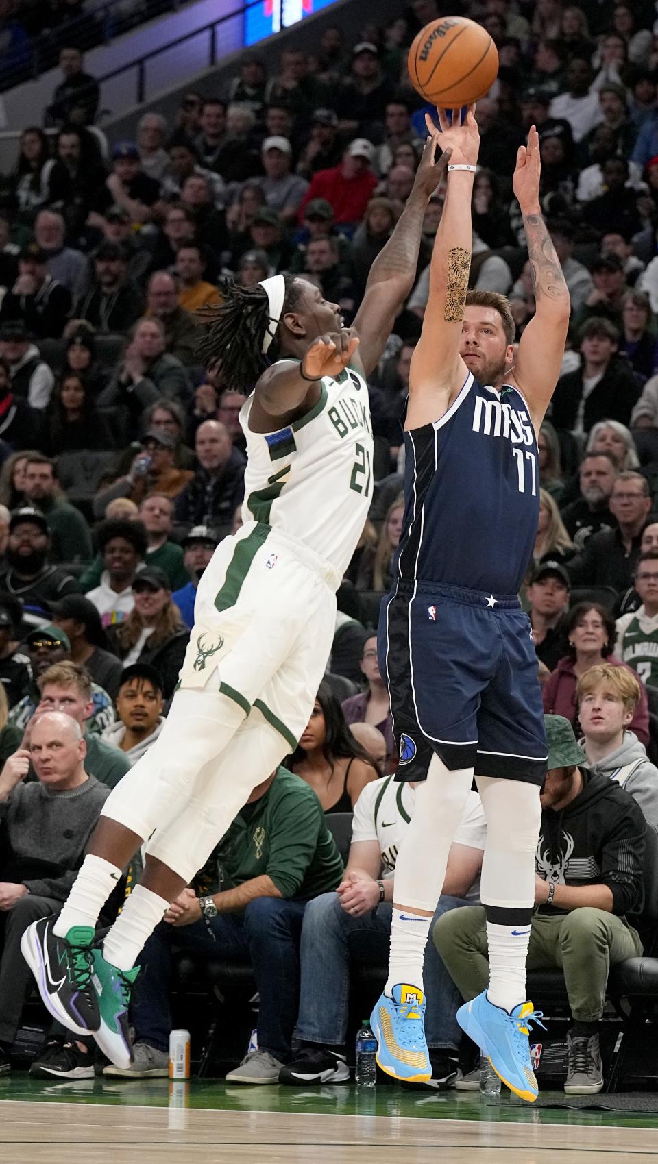 Milwaukee Bucks guard Jrue Holiday did his best to make life difficult for Mavericks star Luka Dončić on Sunday night. He had three steals on Dončić and held him to more than six points below his average.