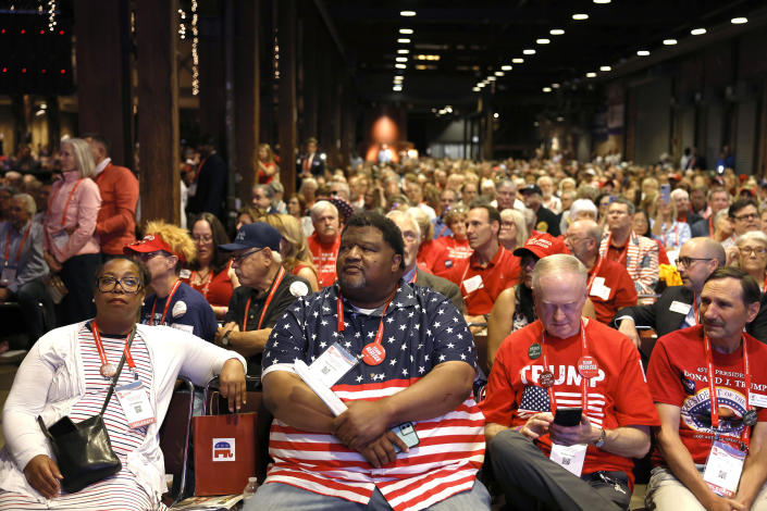 Attendees listen to former US President Donald Trump deliver a speech at the Georgia GOP convention (Anna Moneymaker/Getty Images)