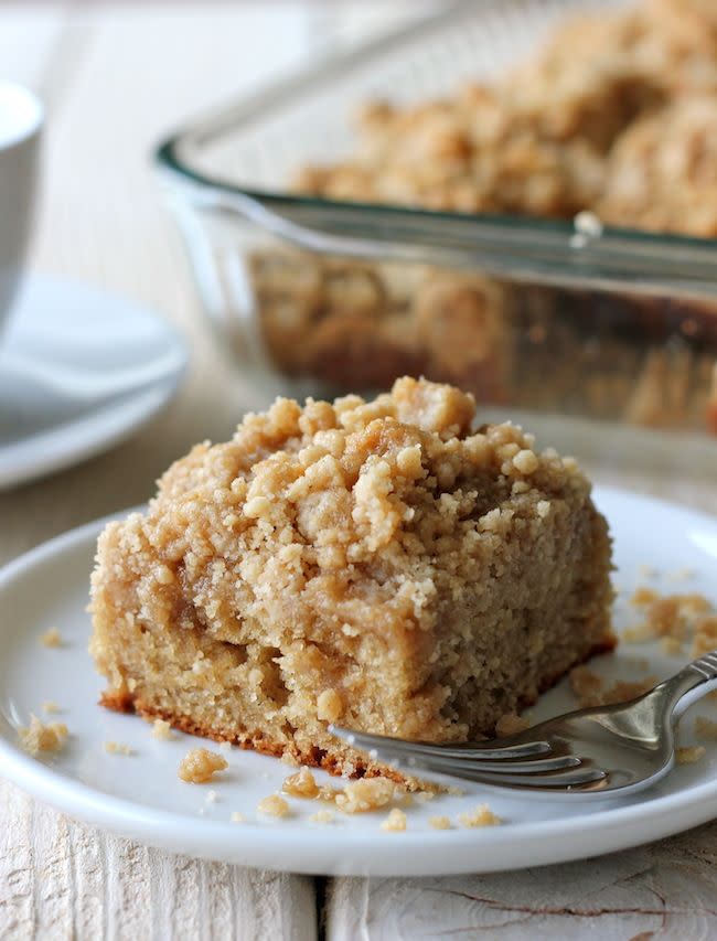 Coffee Cake With Crumble Topping And Brown Sugar Glaze