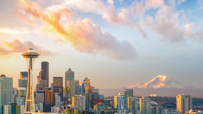 View of downtown Seattle skyline in Seattle Washington, USA.