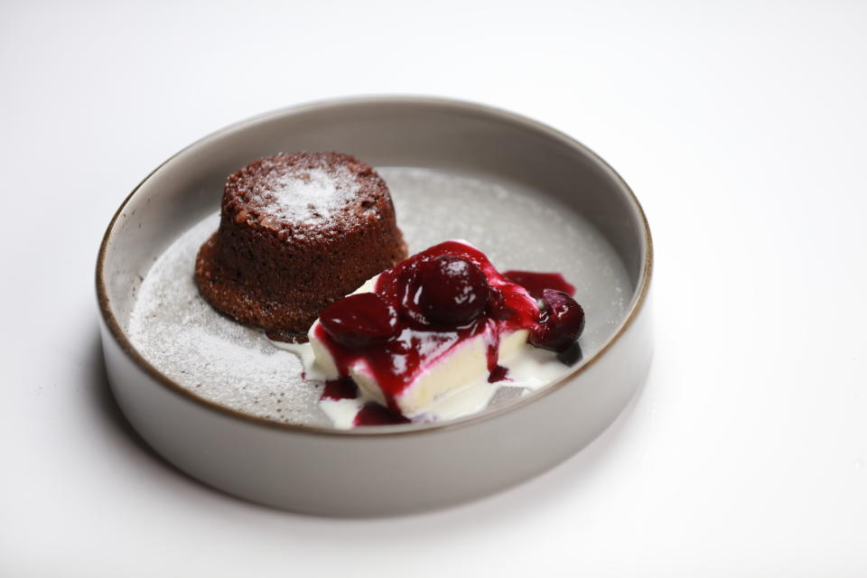 Molten Chocolate, Gulab Jamun Ice Cream, Cherry Compote