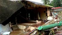 A general view of a house damaged in the heavy rains received in Kottayam