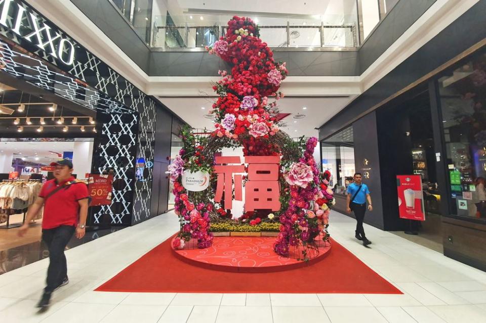 A gigantic Chinese New Year floral decoration welcomes visitors to Paradigm Mall Johor Baru. — Picture courtesy of Paradigm Mall Johor Baru