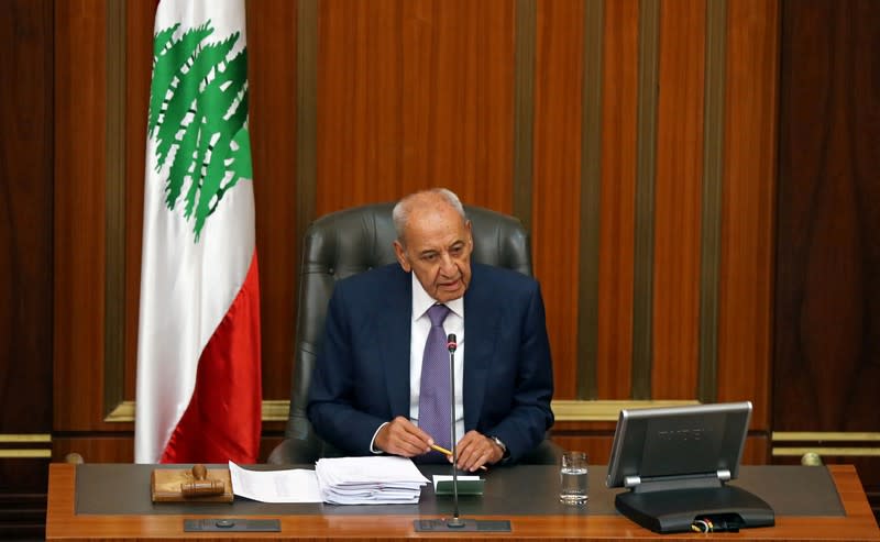 FILE PHOTO: Lebanese Parliament Speaker Nabih Berri chairs a parliamentary session in downtown Beirut