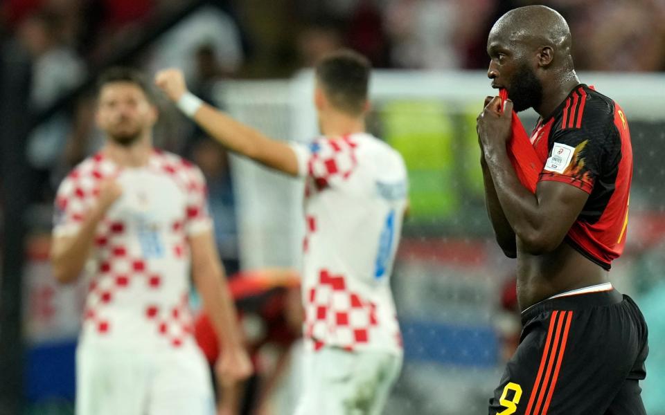 Belgium's Romelu Lukaku reacts at the end of the World Cup group F soccer match - AP