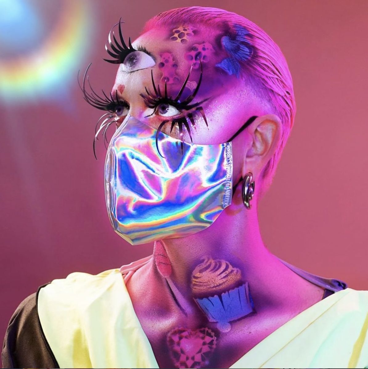 Acid Betty, in addition to co-producing digital drag shows, has started a cottage industry of making and selling holographic face masks during the coronavirus crisis. (Photo: Acid Betty)