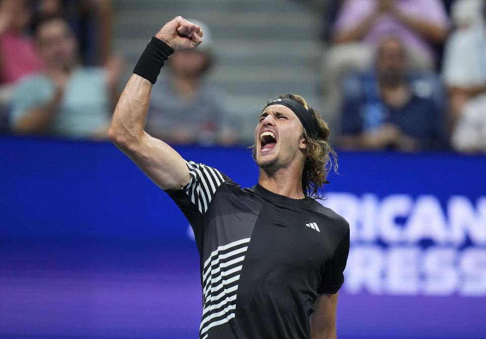 Alexander Zverev reacts during his Round of 16 win against Jannik Sinner.