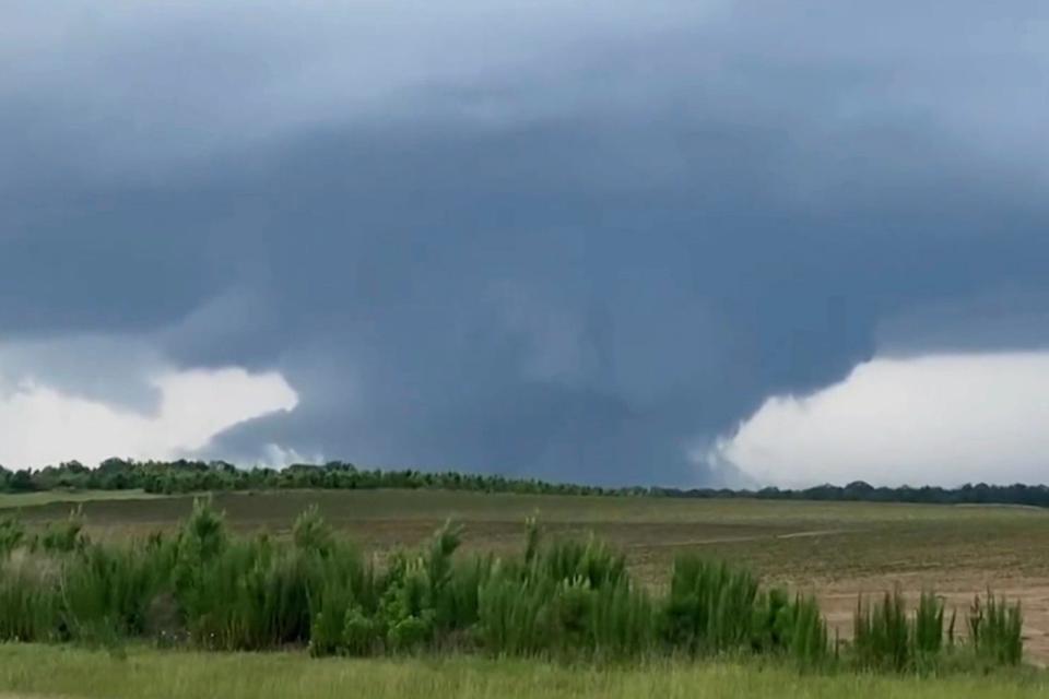 This screenshot taken from a video shows a tornado on Wednesday in Blakely, Ga.