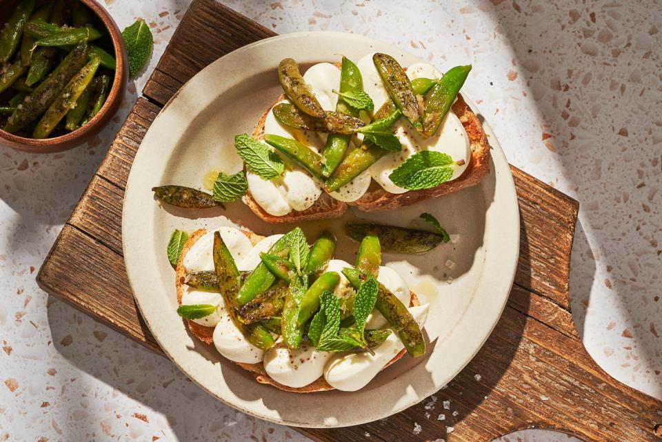 Whipped Ricotta Toast With Lemony Snap Peas