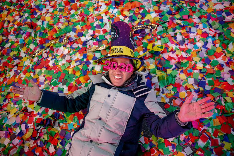 A man celebrates the New Year in New York