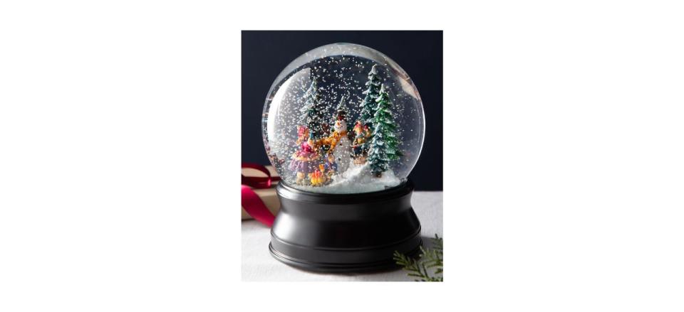 Balsam Hill Christmas Moments Musical Snow Globe with festive snowman scene inside