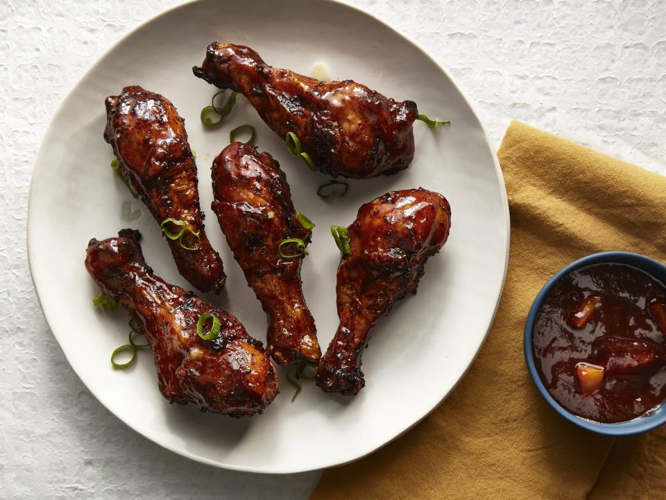 Oven “Fried” Chicken Drumsticks with Peach Barbecue Sauce