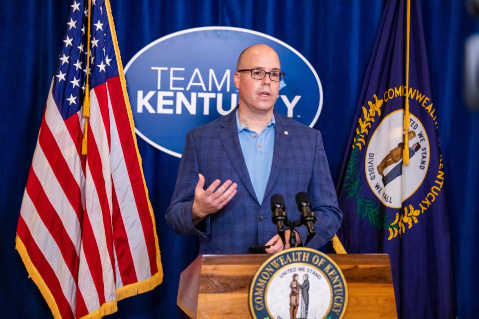 Kentucky Commissioner of the Department of Public Health, Steven Stack, addresses the public before lawmakers receive the COVID-19 vaccine in the Capitol rotunda on Dec. 22, 2020.