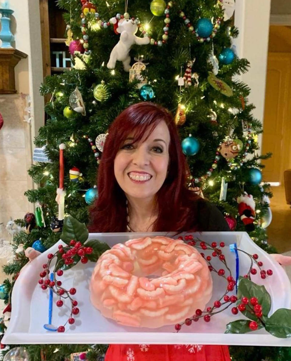 Morena Hockley’s unflavored gelatin entry into her sister’s aspic contest: not toothsome, but very teeth-y. (Morena Hockley)