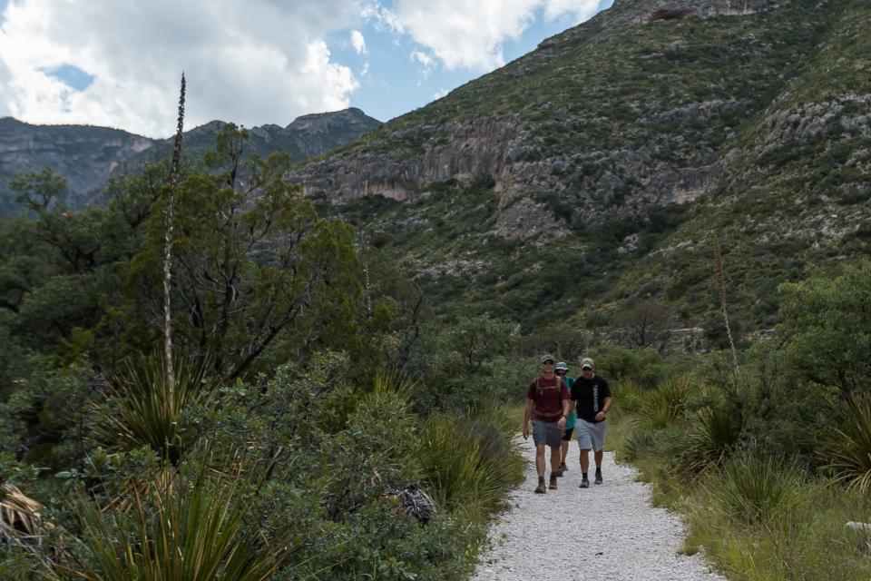 People hike through McKittrick Canyon at Guadalupe Mountains National Park on Sept. 18, 2022.