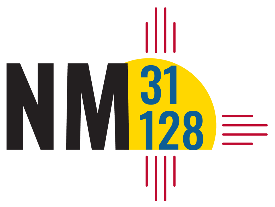A New Mexico Department of Transportation logo highlighting the upcoming New Mexico State Road 128 and 31 project.