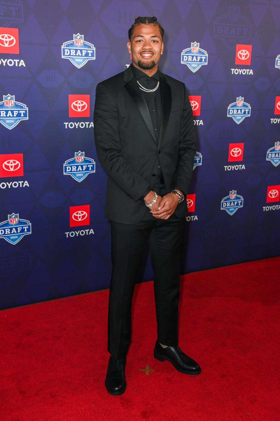 Rome Odunze arrives to the 2024 NFL Draft at the Fox Theatre on April 25, 2024 in Detroit, Michigan.