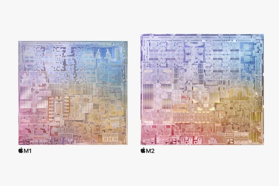 ▲M2處理器實際上僅比M1處理器大一些