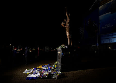 Soccer Football - Cardiff City - Cardiff City Stadium, Cardiff, Britain - January 22, 2019 General view of tributes left outside the stadium for Emiliano Sala REUTERS/Rebecca Naden