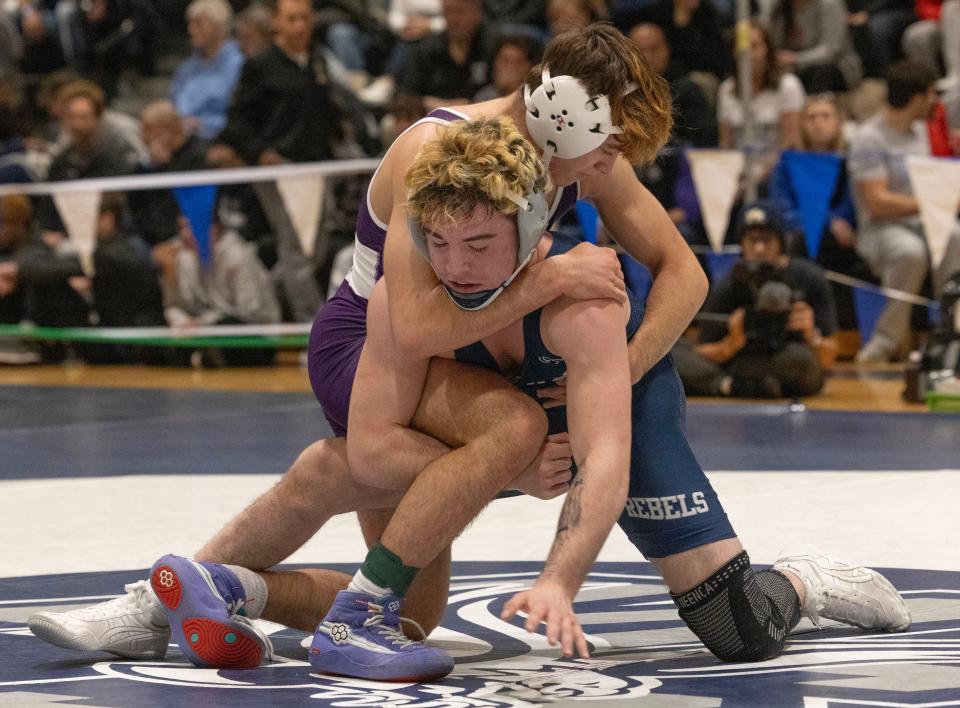 Rumson-Fair Haven, with Sonny Amato (back) as one of its best wrestlers, advanced to the NJSIAA Group 2 championship match with a 53-18 win over Caldwell Friday night in a Group 2 semifinal.