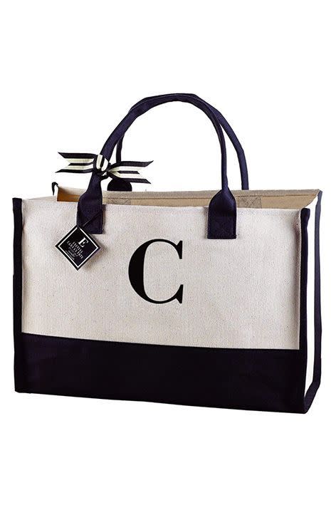 Initial Canvas Tote Bag