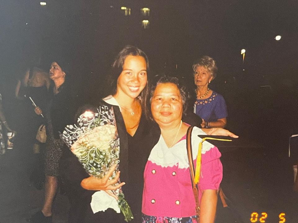 Annabelle Tometich and her mom, Josefina Tometich, at Annabelle's 2002 college graduation.
