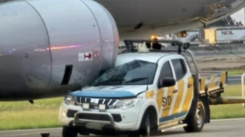 Dramatic photos show the front of the ute crumpled under the plane's propeller. Photo: 7 News