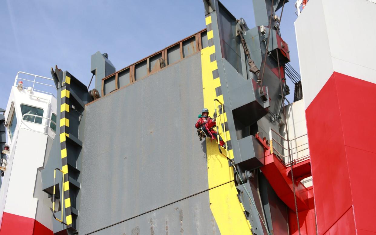 The Greenpeace environmental protesters have gained access to a port where vehicles are dropped off in Britain  - REUTERS