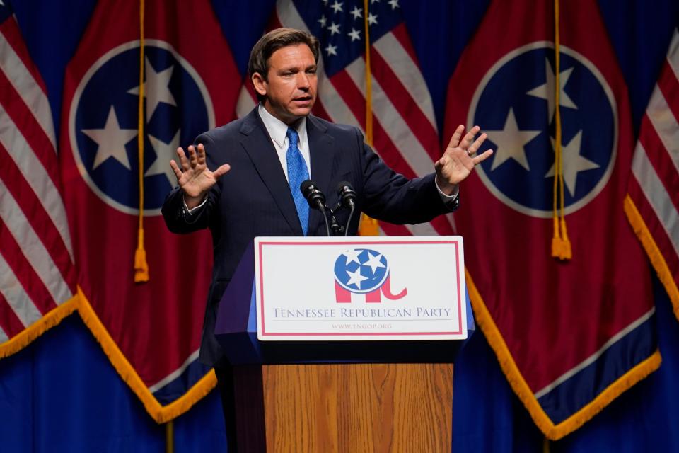 Florida Gov. Ron DeSantis campaigns for president on July 15, 2023, in Nashville.