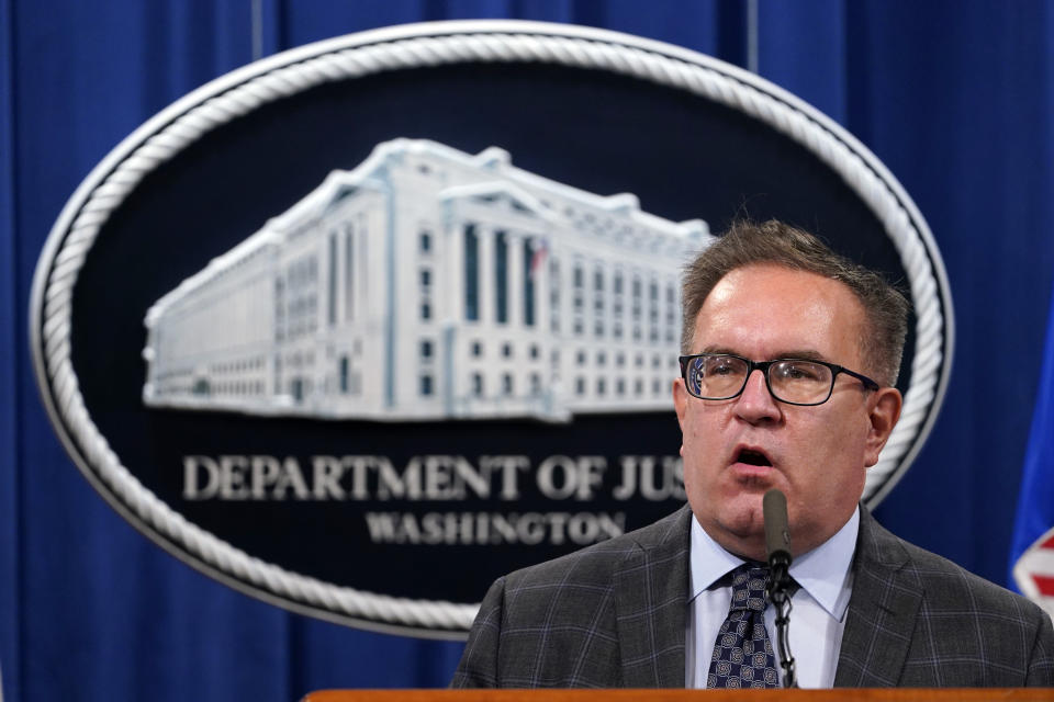 FILE - In this Sept. 14, 2020, file photo Environmental Protection Agency (EPA) Administrator Andrew Wheeler speaks, during a news conference at the Justice Department in Washington. The EPA released one of its last major rollbacks under the Trump administration on Tuesday, Jan. 5, 2021, limiting what evidence it will consider about risks of pollutants in a way that opponents say could cripple future public health regulation. Wheeler said the new rule, which restricts what findings from public health studies the agency can consider in crafting health protections, was made in the name of transparency about government decision-making. (AP Photo/Susan Walsh, Pool, File)