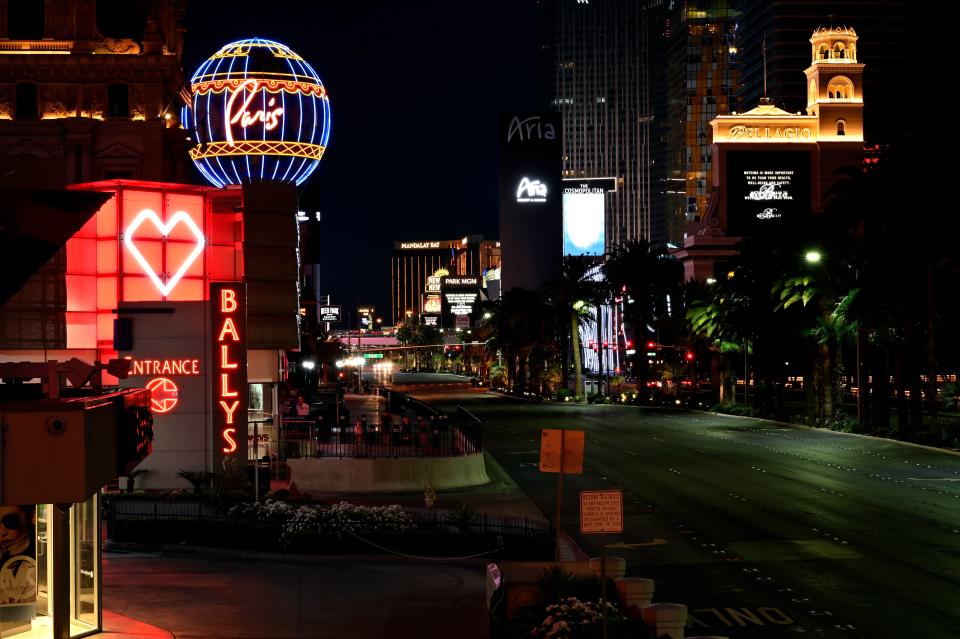 Picture of a deserted street in Las Vegas, hotels and casinos remain closed amid the pandemic