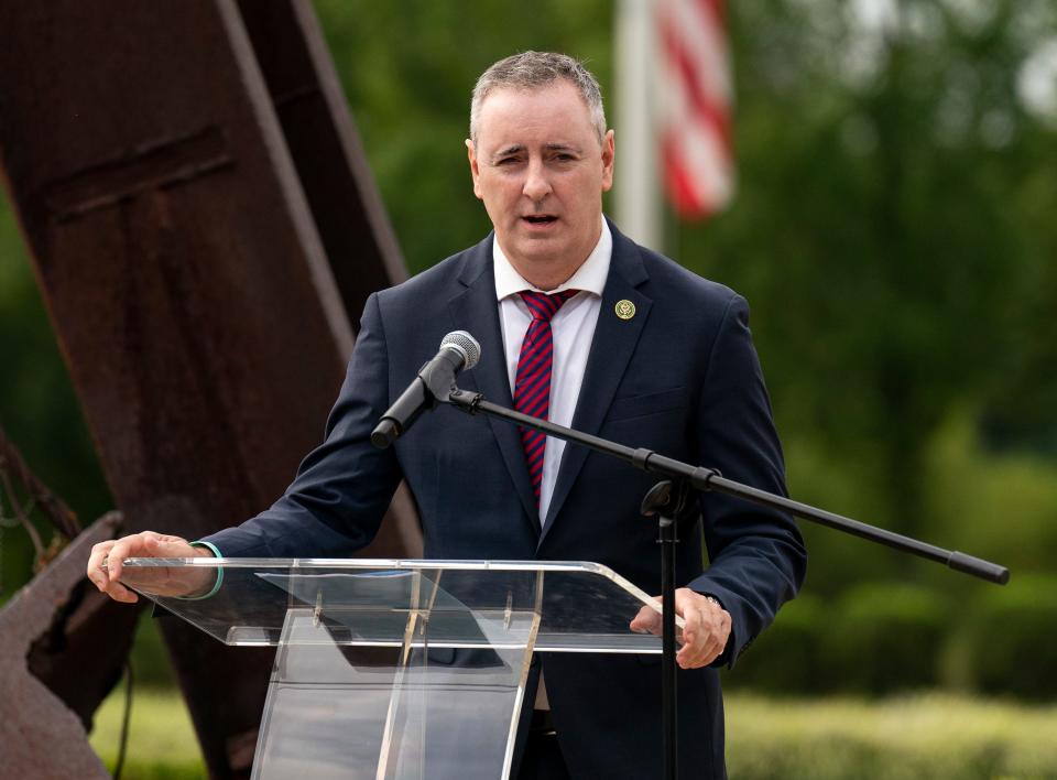 File - Republican Rep. Brian Fitzpatrick defeated right-wing challenger Mark Houck in the Bucks County congressional primary, according to a call by the Associated Press.