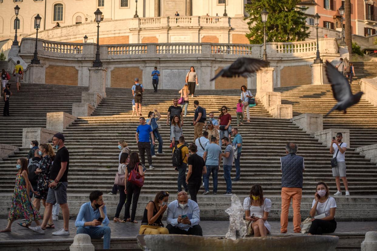 Tourists visit the Piazza di Spagna (Spanish Steps), on June 7, 2021, in Rome.