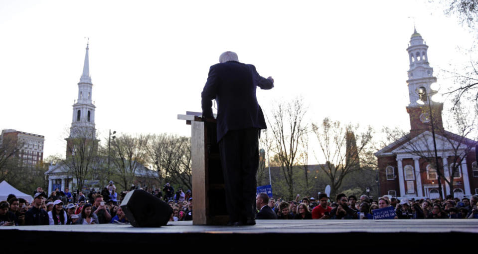 Addressing supporters in New Haven