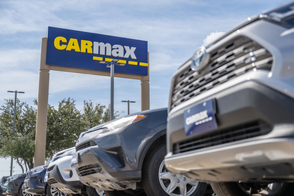 AUSTIN, TEXAS - FEBRUARY 20: Used vehicles are seen for sale at a Carmax dealership on February 20, 2023 in Austin, Texas. Auto consumers with low credit scores are reported to have fallen behind in payments in numbers unseen since 2010 according to the Wall Street Journal.  (Photo by Brandon Bell/Getty Images)